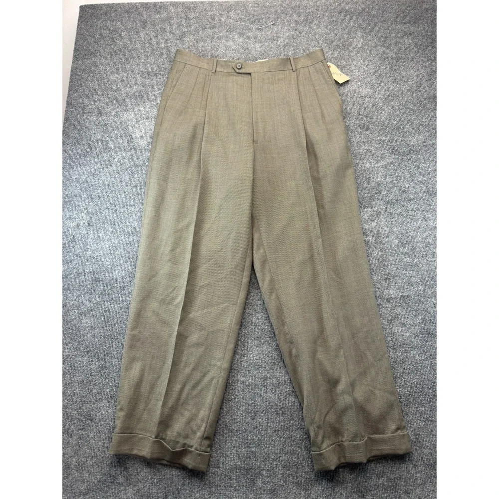 Mens Dress Pants 34x30 Gray Wool Blend Pleated Professional Career Straight Leg